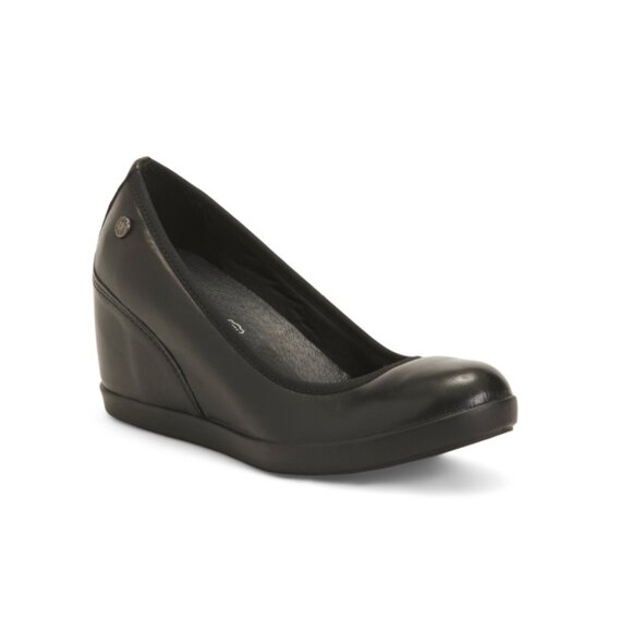 IMAC Black Made In Italy Leather Wedge Ballerina Flats - Picture 1 of 2